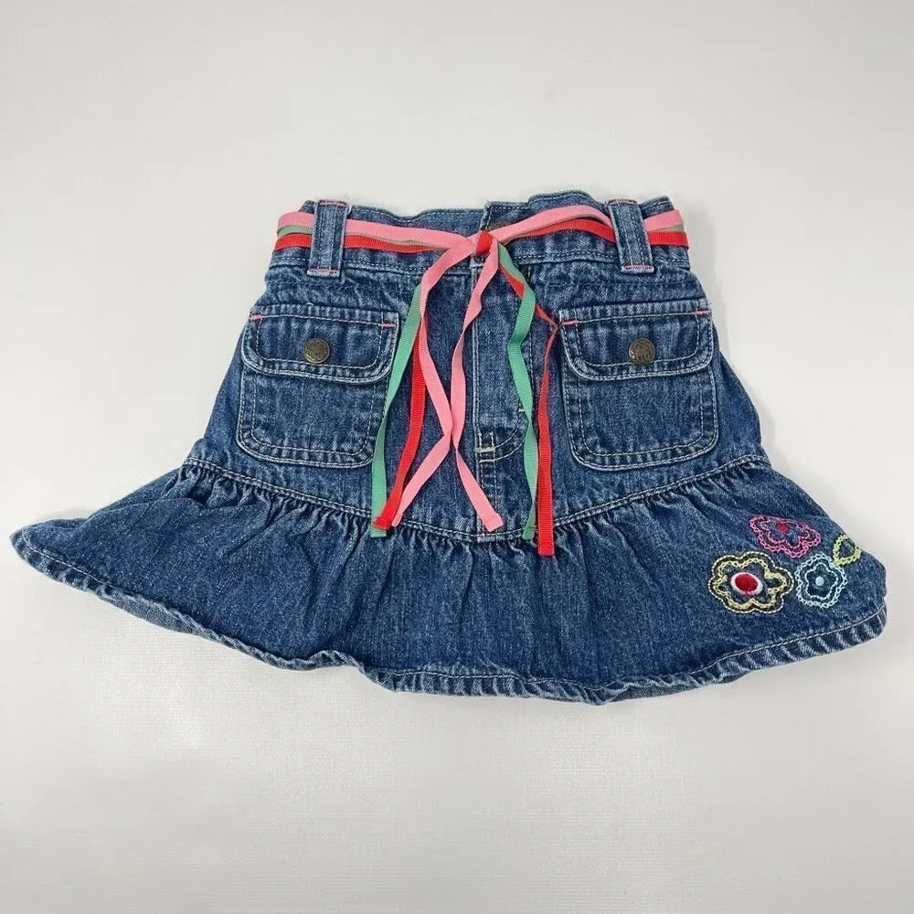Vintage Y2K Osh Kosh B’Gosh Red Flare Pants & Ruffle Denim Skirt Girls Size 2T